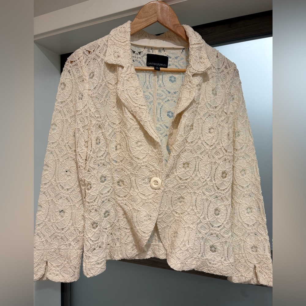 Cynthia Rowley Ivory Crochet Lace Blazer Jacket